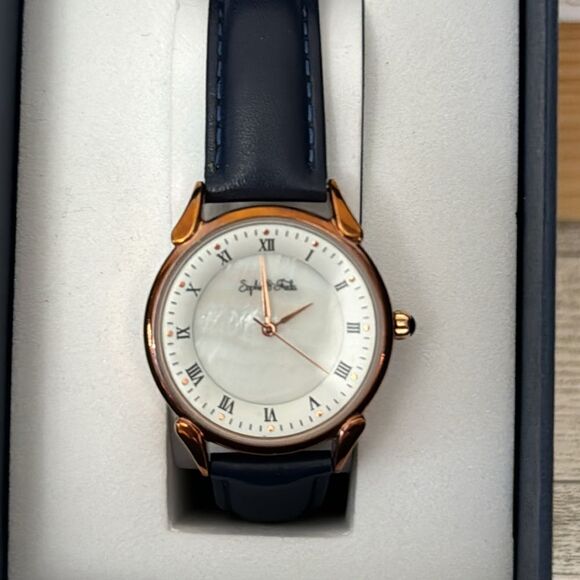 Sophie & Freda Navy Blue Leather Band Watch NEW
